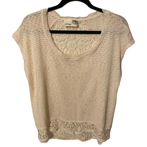 Everleigh Size S/P Shirt Top Short Sleeve Scoop Neck Cream Lace Detail Blouse - Picture 5 of 11
